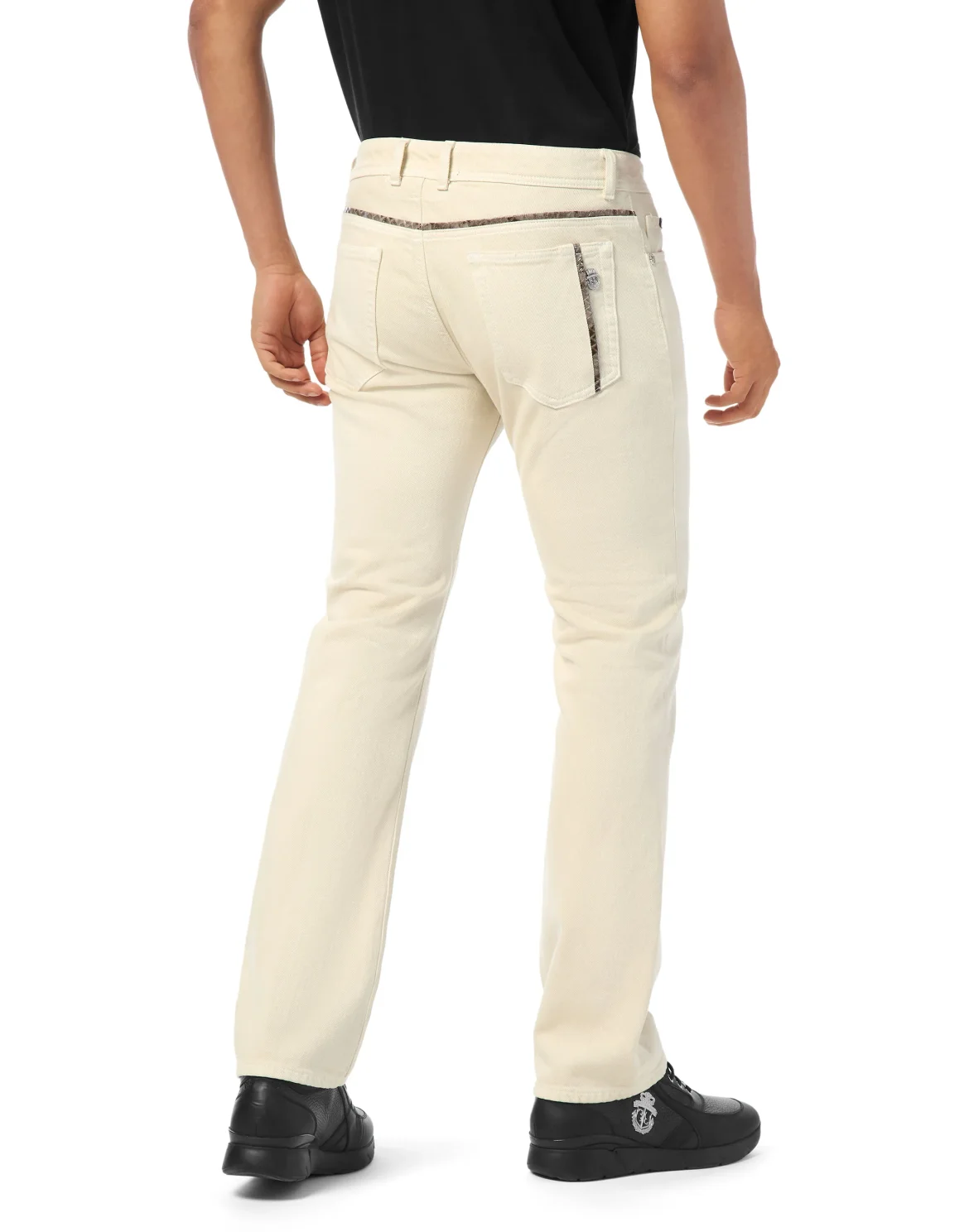 Denim Trousers Regular Cut Python Inserts, цвет: Бежевый