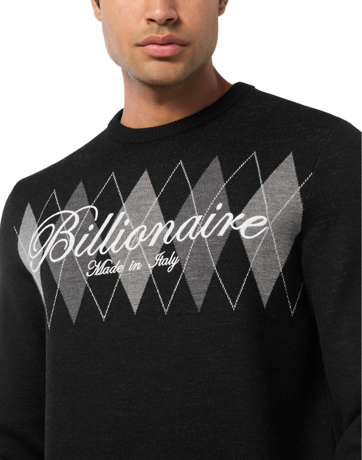 Embroidered Cotton Cashmere Round Neck Pullover Diamonds, цвет: Черный