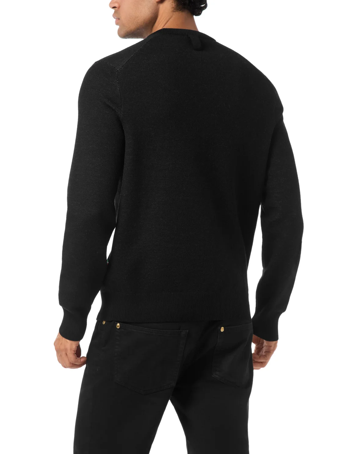 Embroidered Cotton Cashmere Round Neck Pullover Diamonds, цвет: Черный