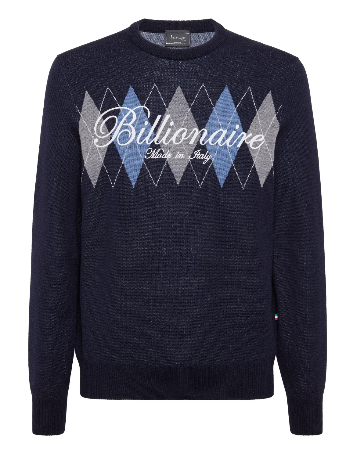 Embroidered Cotton Cashmere Round Neck Pullover Diamonds, цвет: Синий