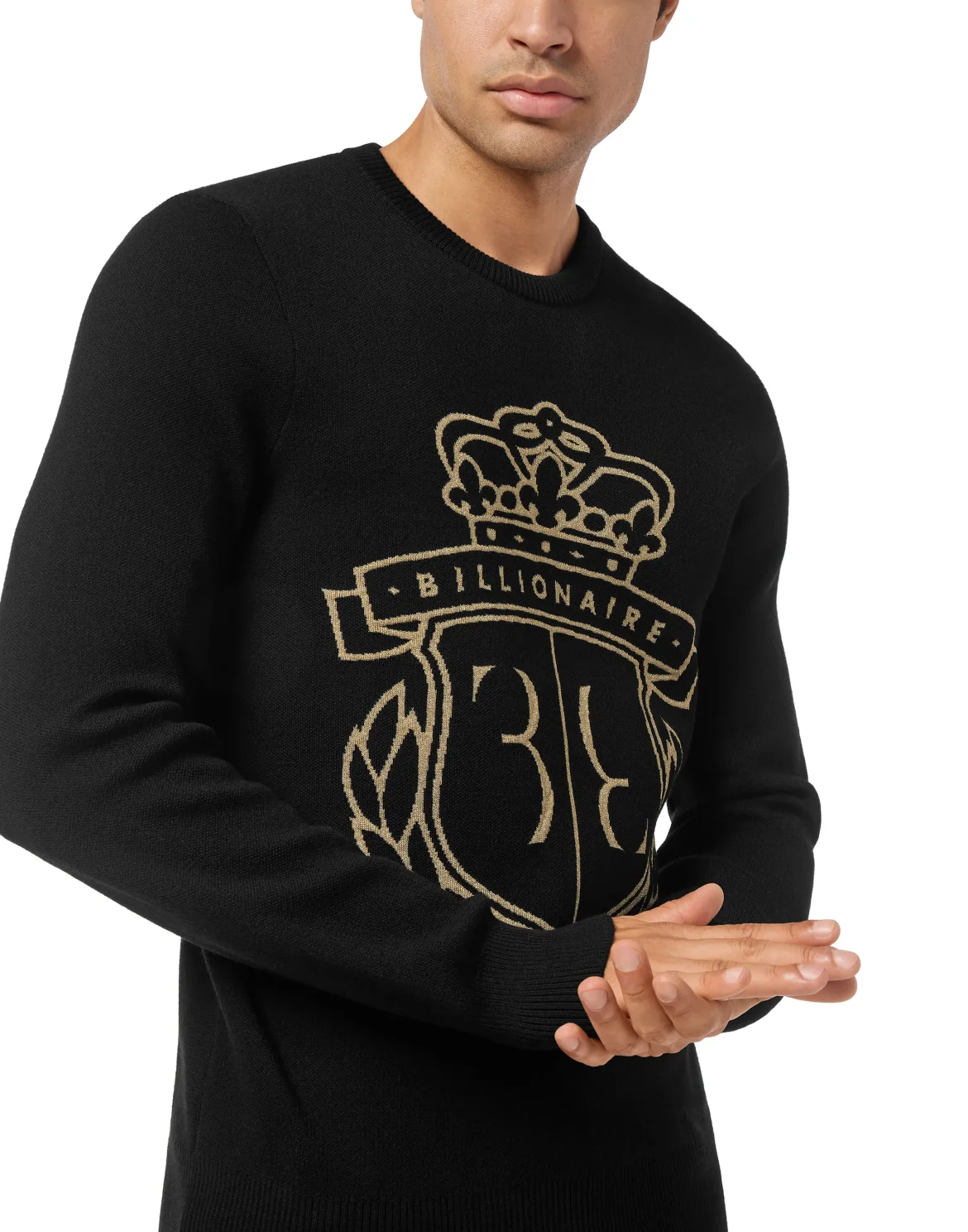 Embroidered Cotton Round Neck Pullover Lurex, цвет: Черный