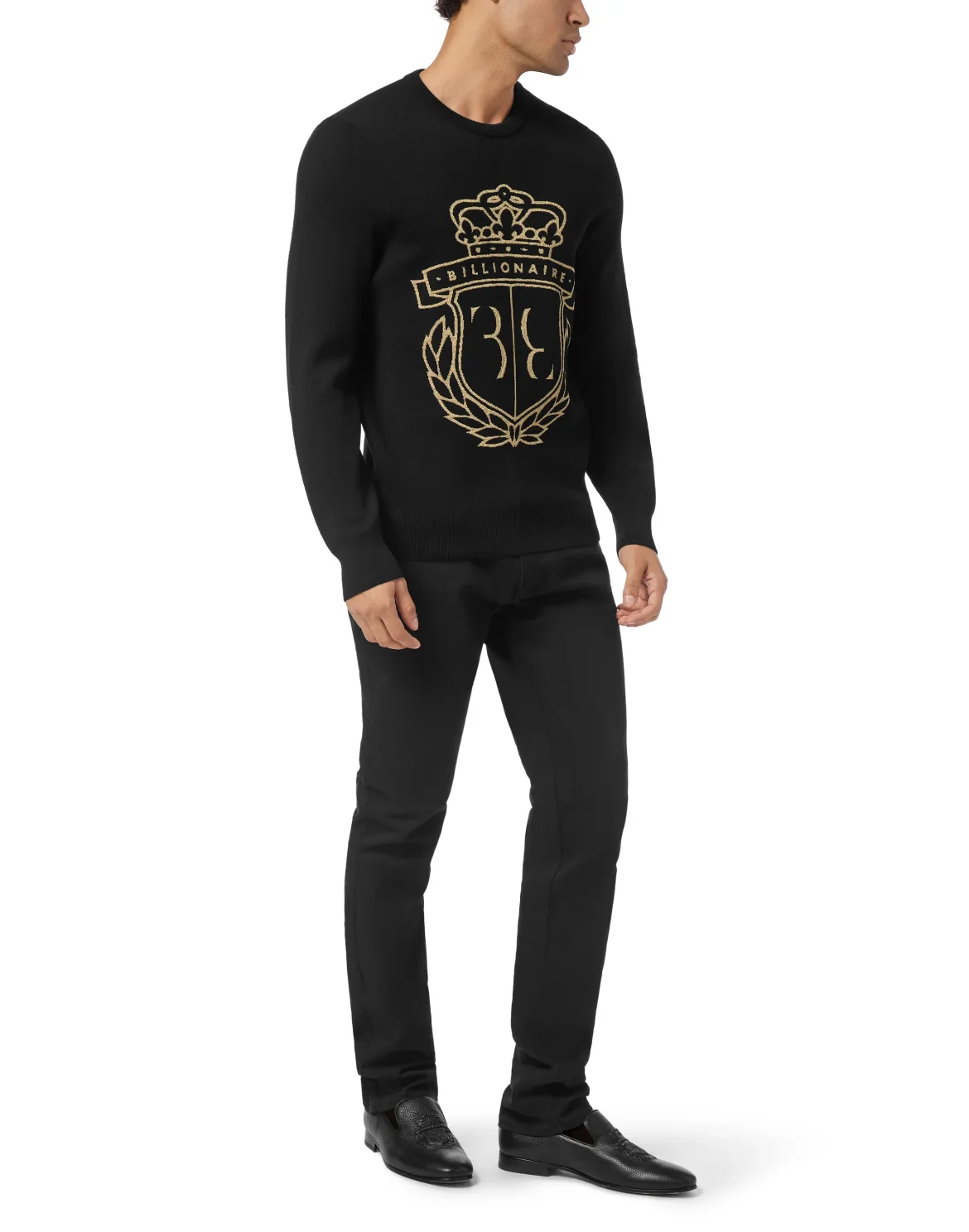 Embroidered Cotton Round Neck Pullover Lurex, цвет: Черный