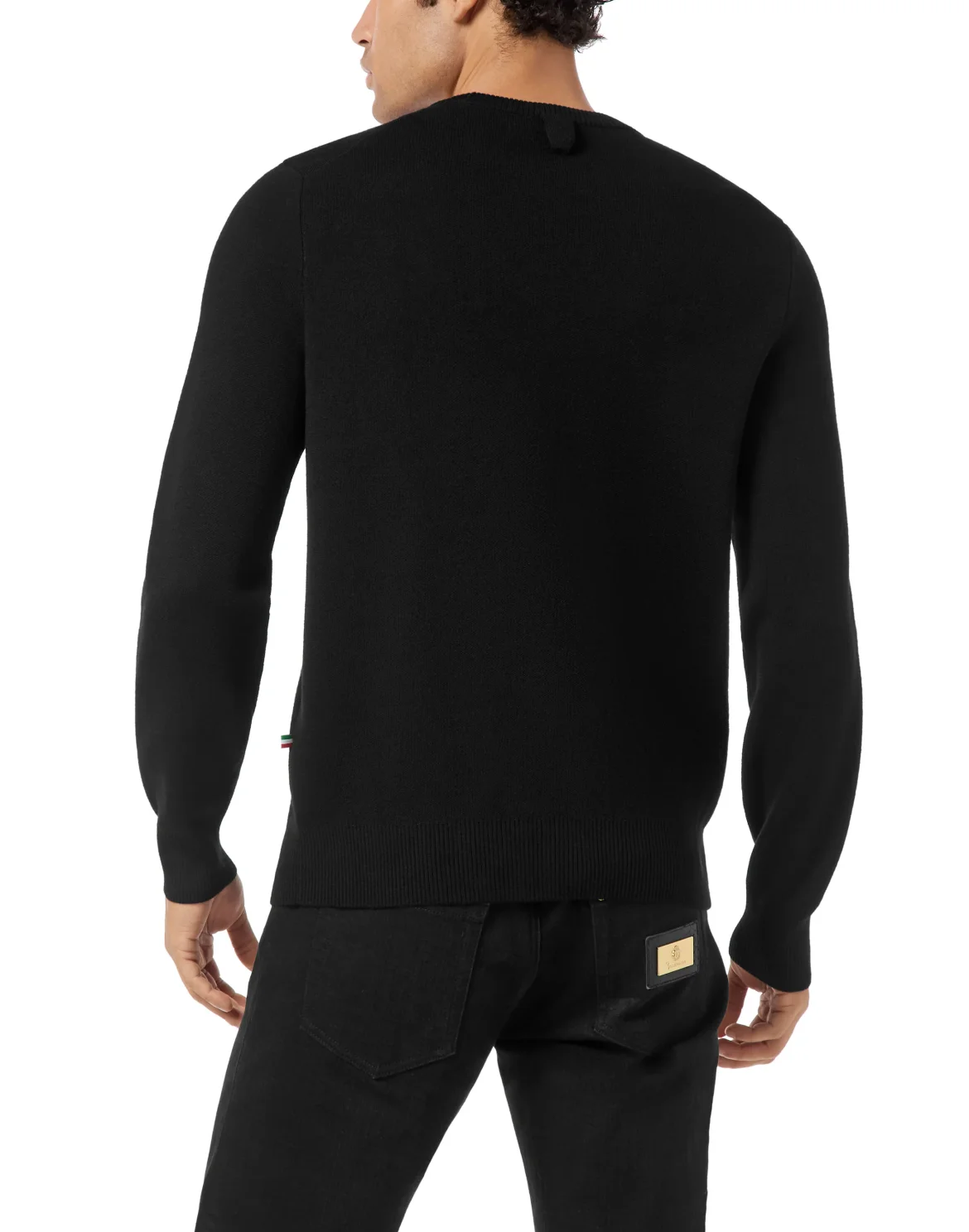Embroidered Cotton Round Neck Pullover Lurex, цвет: Черный
