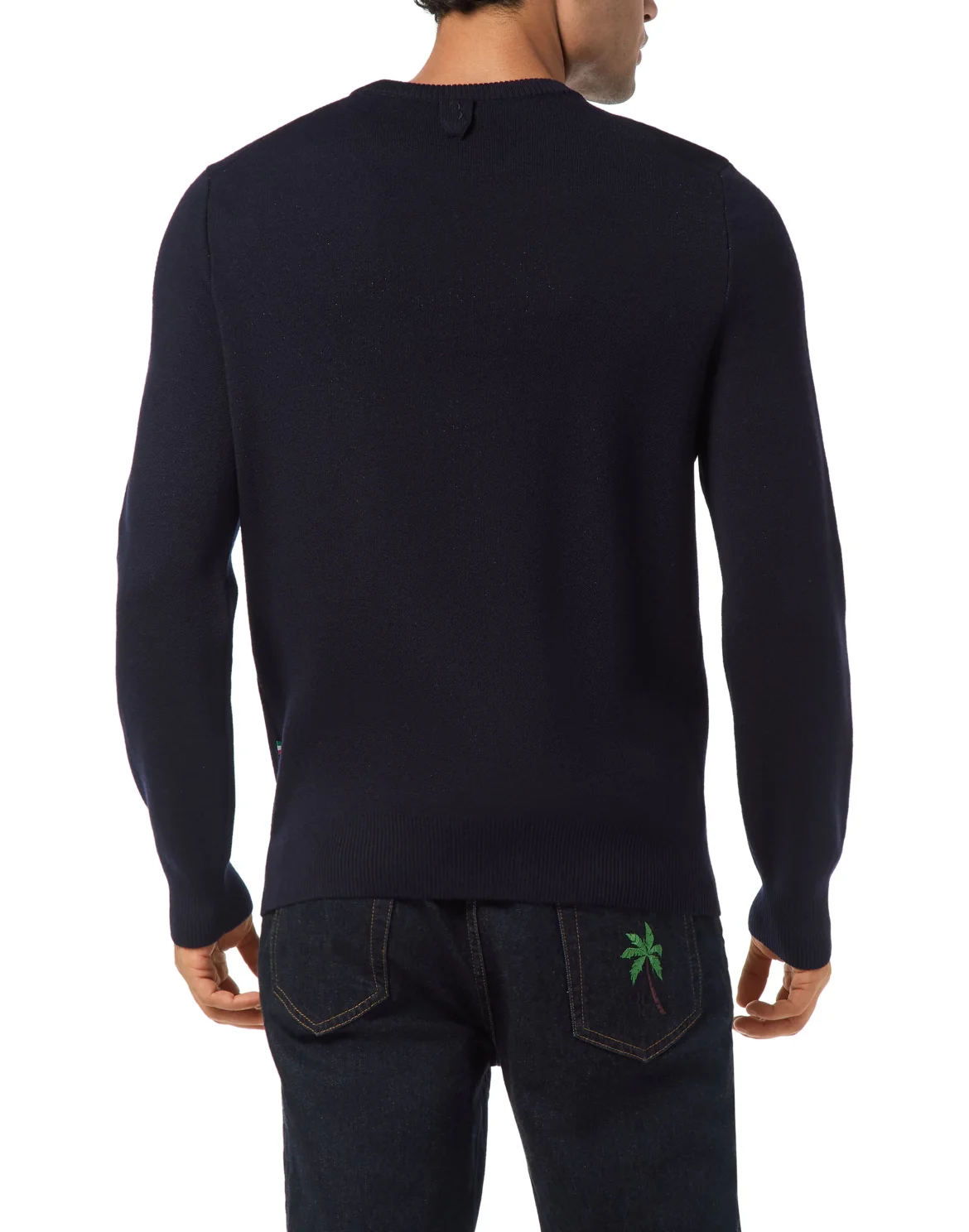 Embroidered Cotton Round Neck Pullover Lurex, цвет: Синий