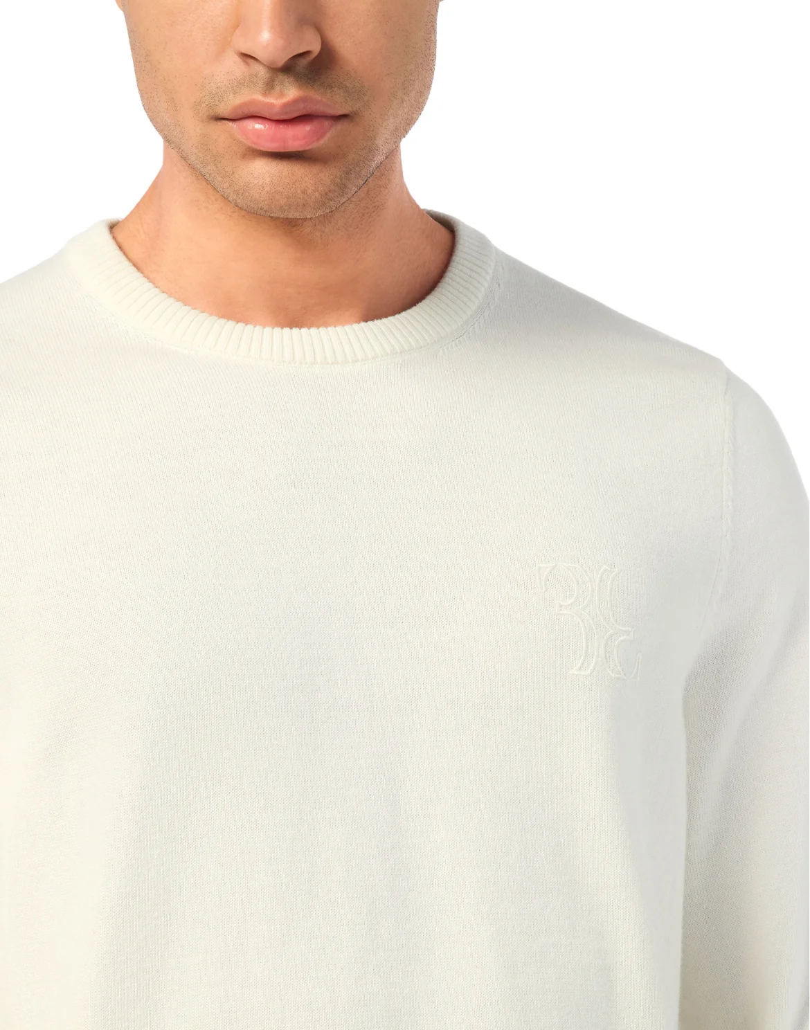 Embroidered Cotton Cashmere Round Neck Pullover, цвет: Бежевый