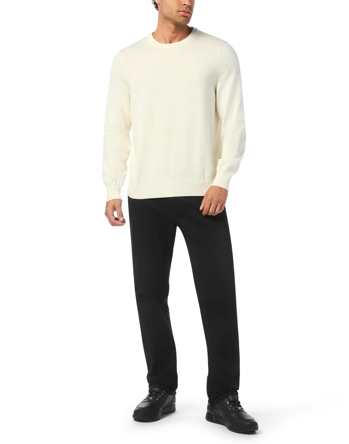 Embroidered Cotton Cashmere Round Neck Pullover, цвет: Бежевый