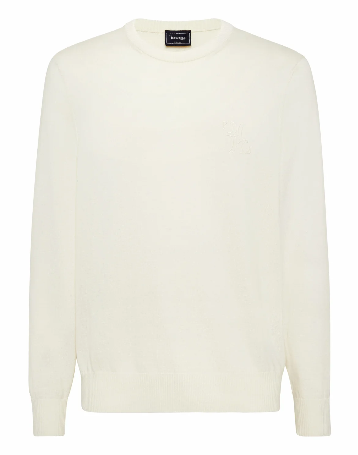 Embroidered Cotton Cashmere Round Neck Pullover, цвет: Бежевый