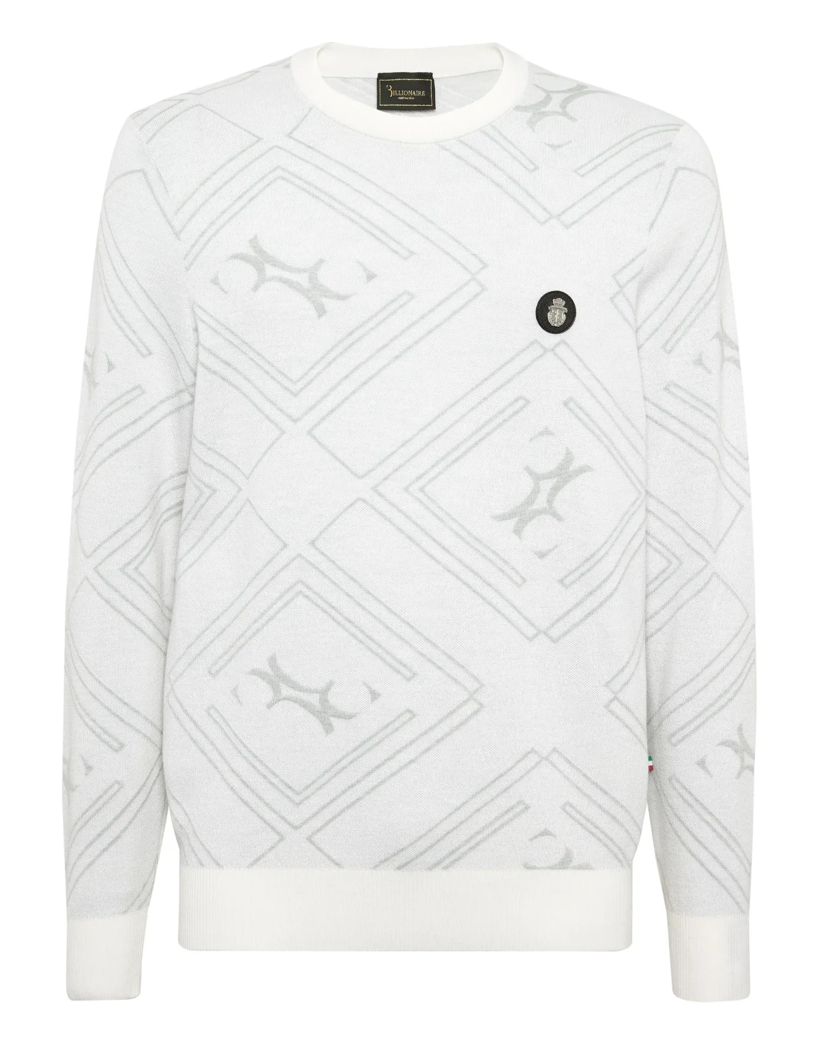 Wool Silk Round Neck Pullover Jacquard, цвет: Бежевый