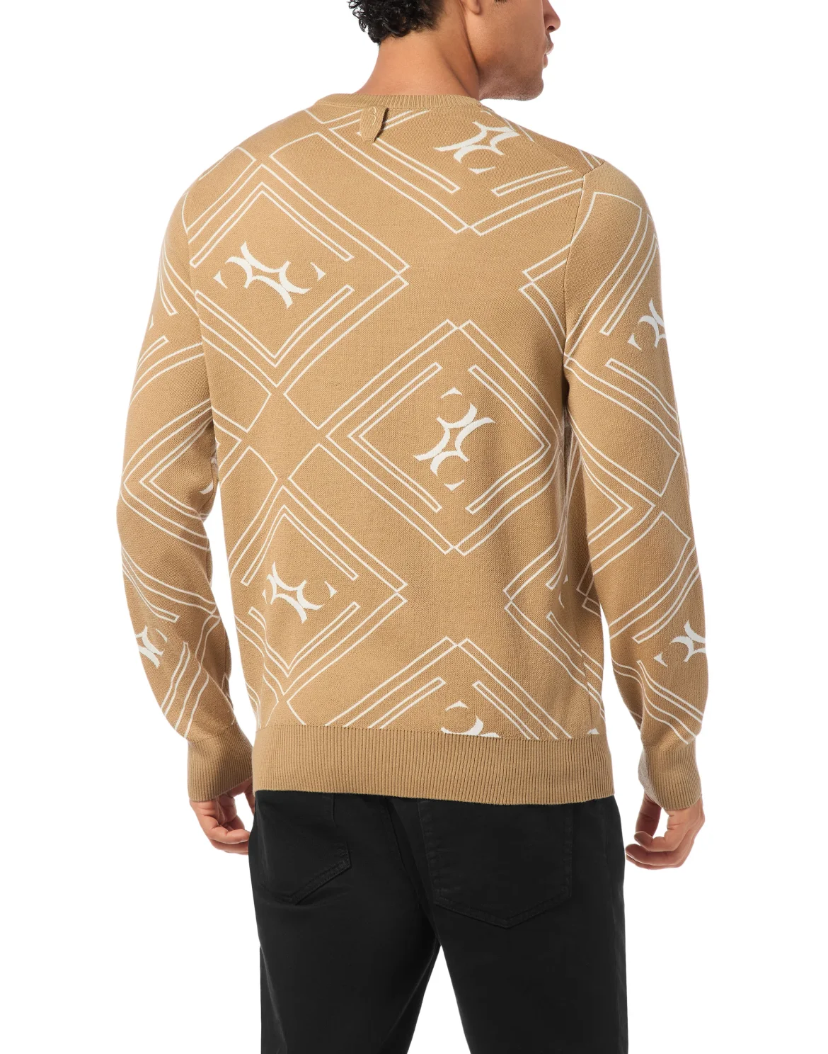 Wool Silk Round Neck Pullover Jacquard, цвет: Бежевый