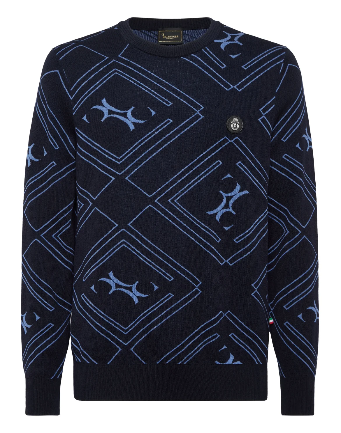 Wool Silk Round Neck Pullover Jacquard, цвет: Синий