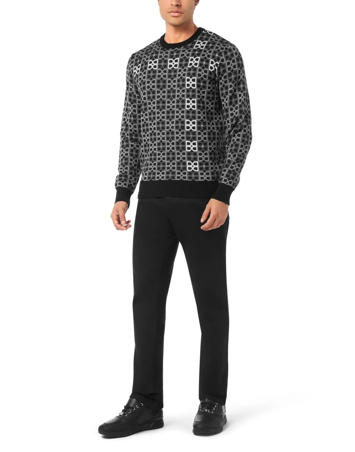 Round Neck Pullover Jacquard BB Monogram, цвет: Черный