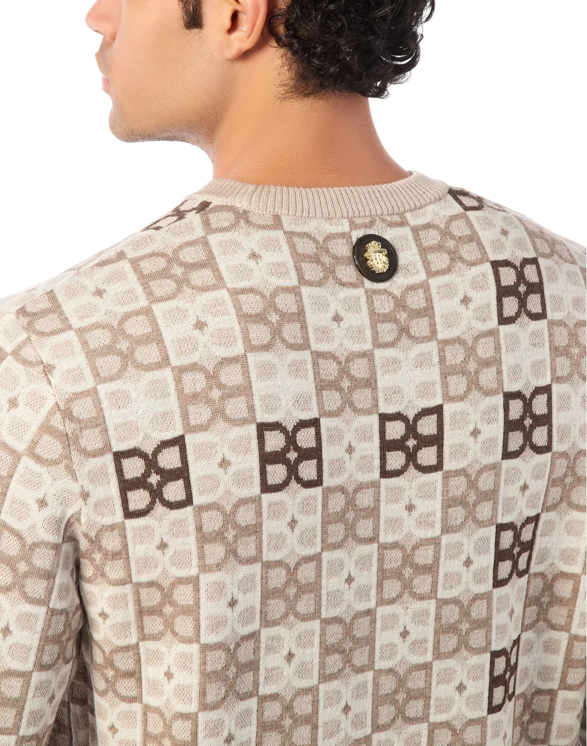 Round Neck Pullover Jacquard BB Monogram, цвет: Бежевый