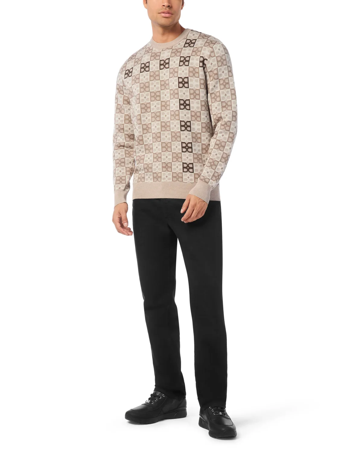 Round Neck Pullover Jacquard BB Monogram, цвет: Бежевый