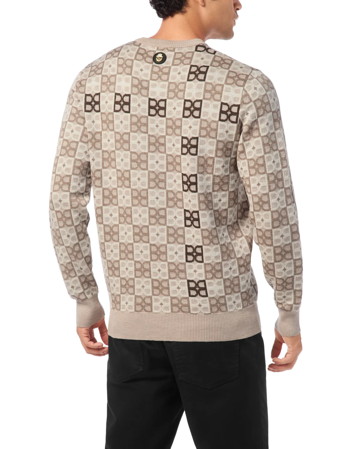 Round Neck Pullover Jacquard BB Monogram, цвет: Бежевый