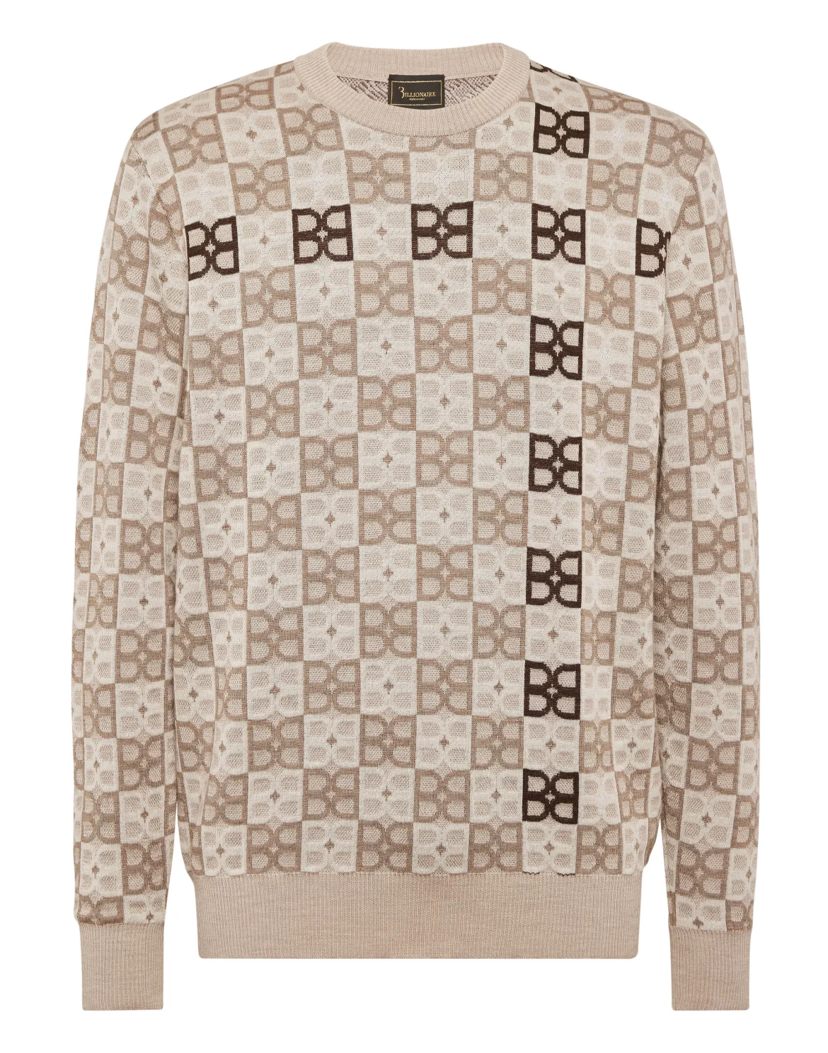 Round Neck Pullover Jacquard BB Monogram, цвет: Бежевый