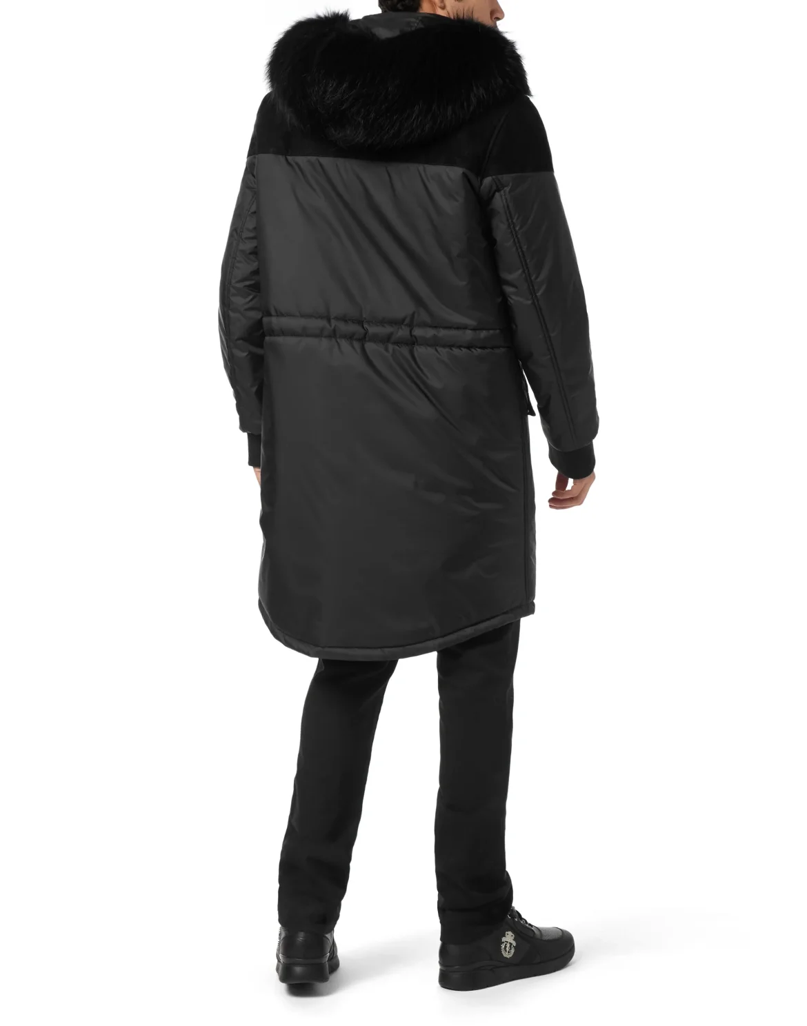 Parka Down Jacket with Leather Inserts, цвет: Черный