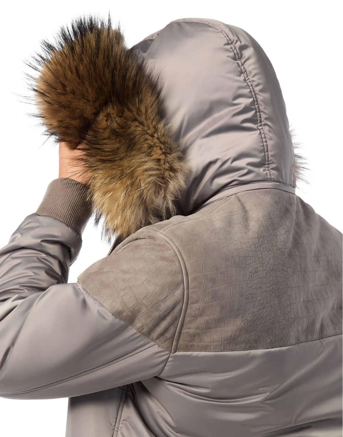Parka Down Jacket with Leather Inserts, цвет: Серый
