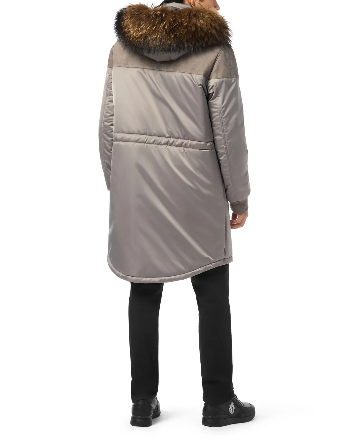 Parka Down Jacket with Leather Inserts, цвет: Серый