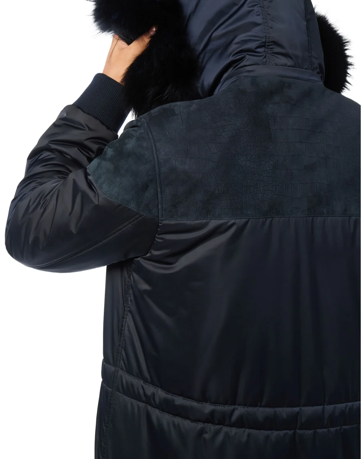 Parka Down Jacket with Leather Inserts, цвет: Синий