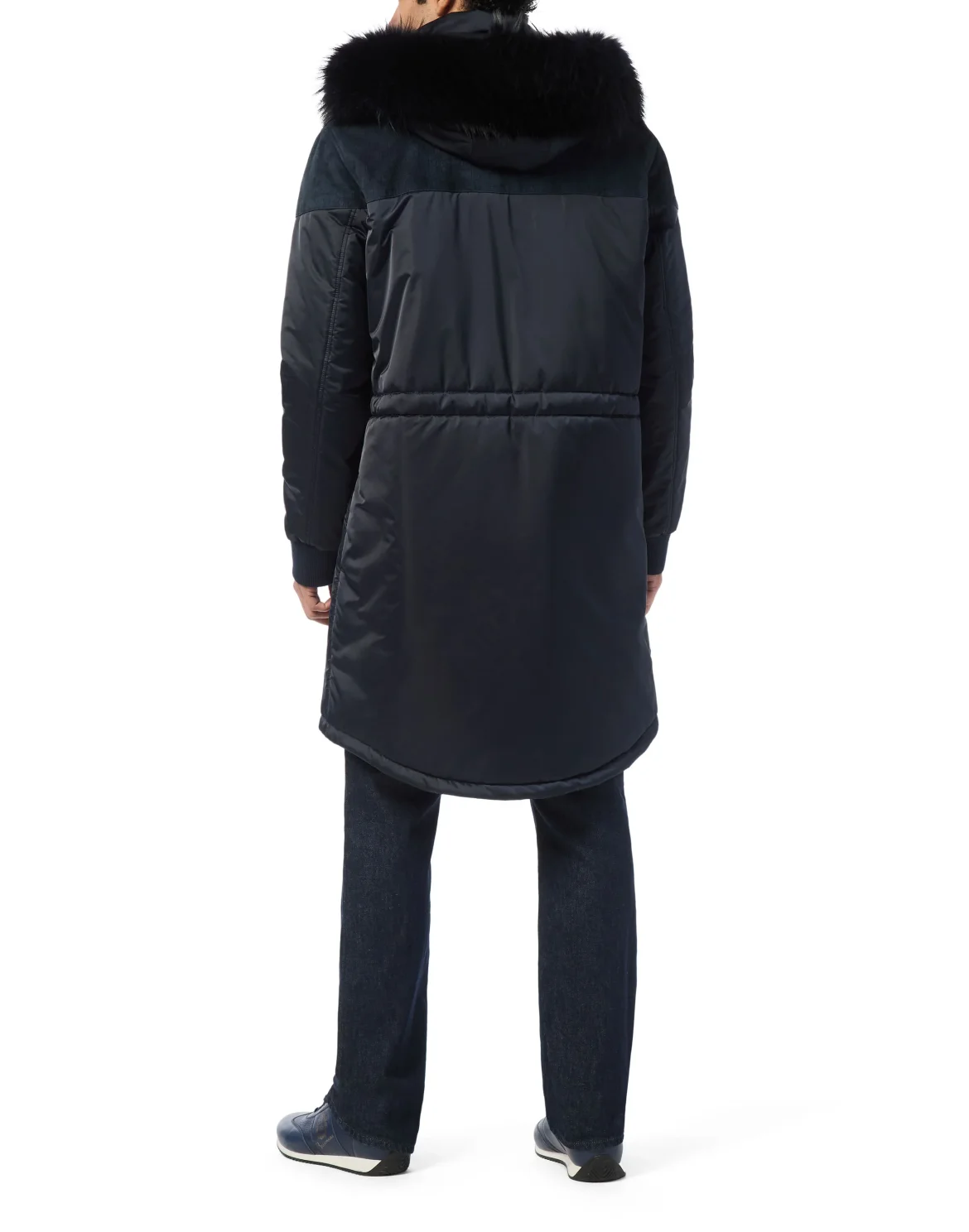 Parka Down Jacket with Leather Inserts, цвет: Синий