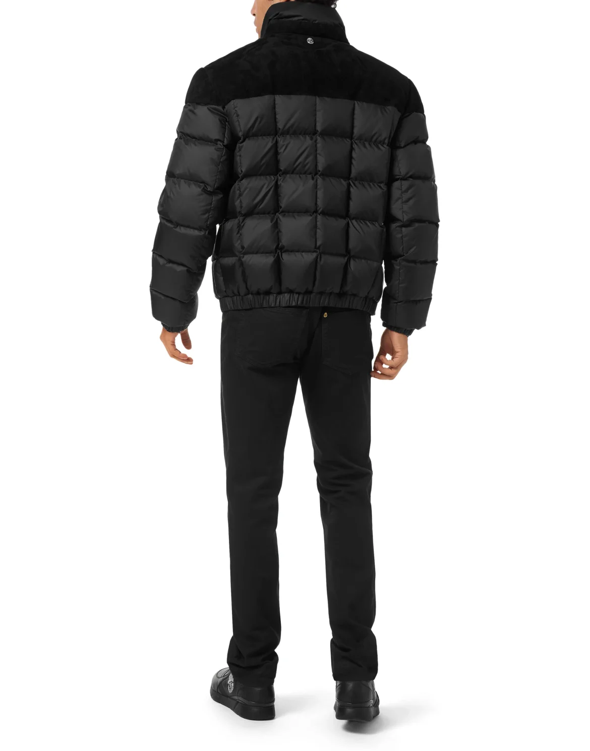 Puffer Down Jacket with Leather Inserts, цвет: Черный
