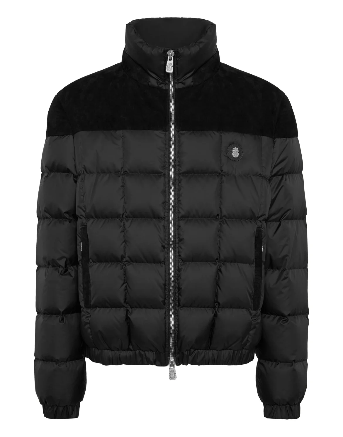 Puffer Down Jacket with Leather Inserts, цвет: Черный