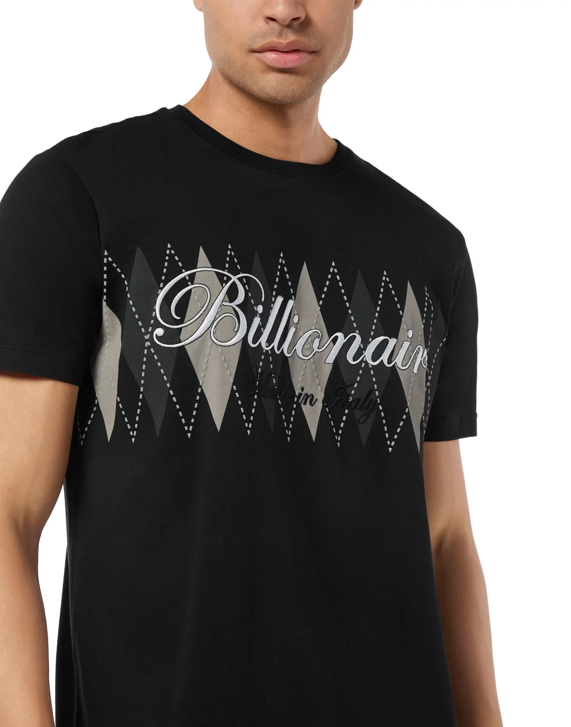 Embroidered T-shirt Round Neck SS, цвет: Черный