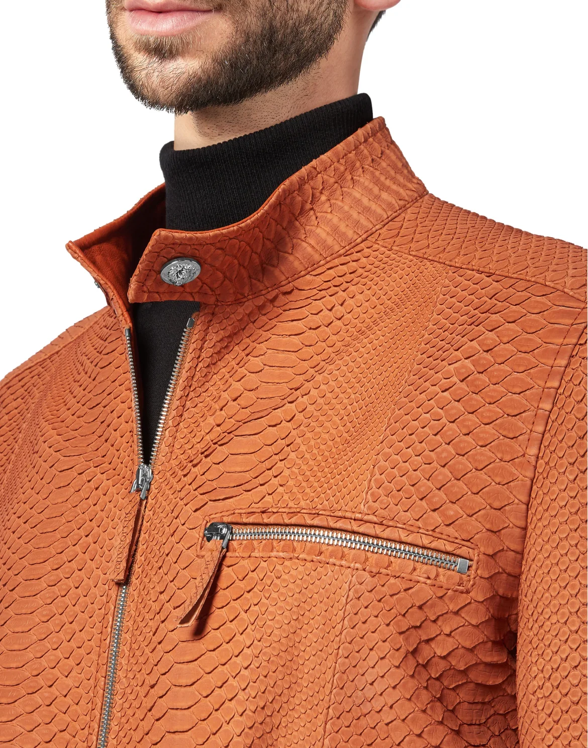 Python Leather Jacket Luxury, цвет: Оранжевый