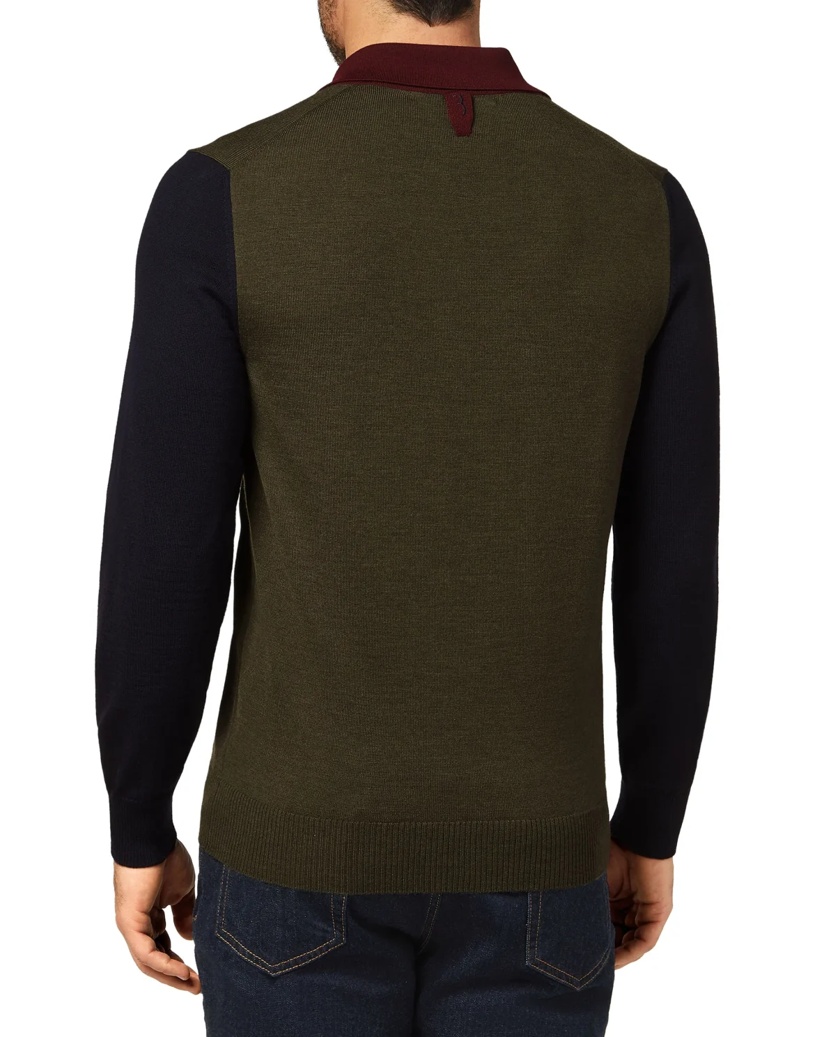 Merino wool Pullover Polo-Neck LS Color Block, цвет: Синий