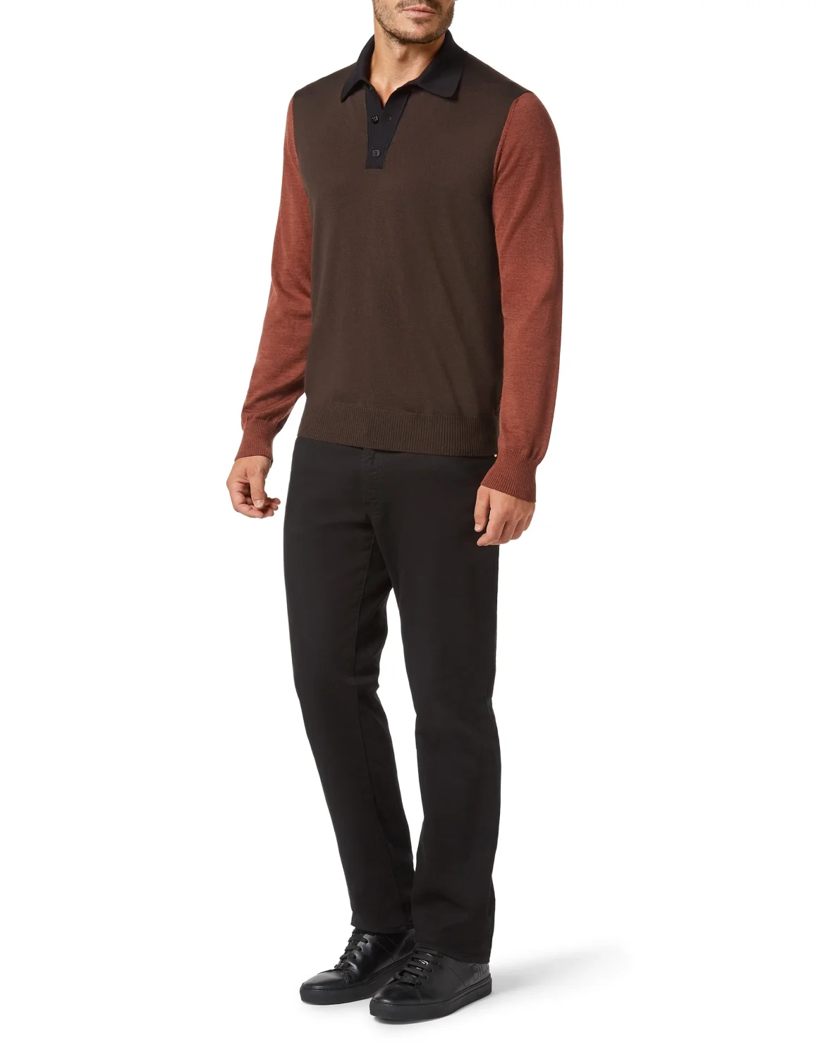 Merino wool Pullover Polo-Neck LS Color Block, цвет: Коричневый
