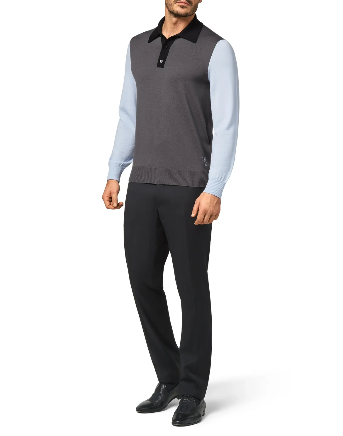 Merino wool Pullover Polo-Neck LS Color Block, цвет: Серый