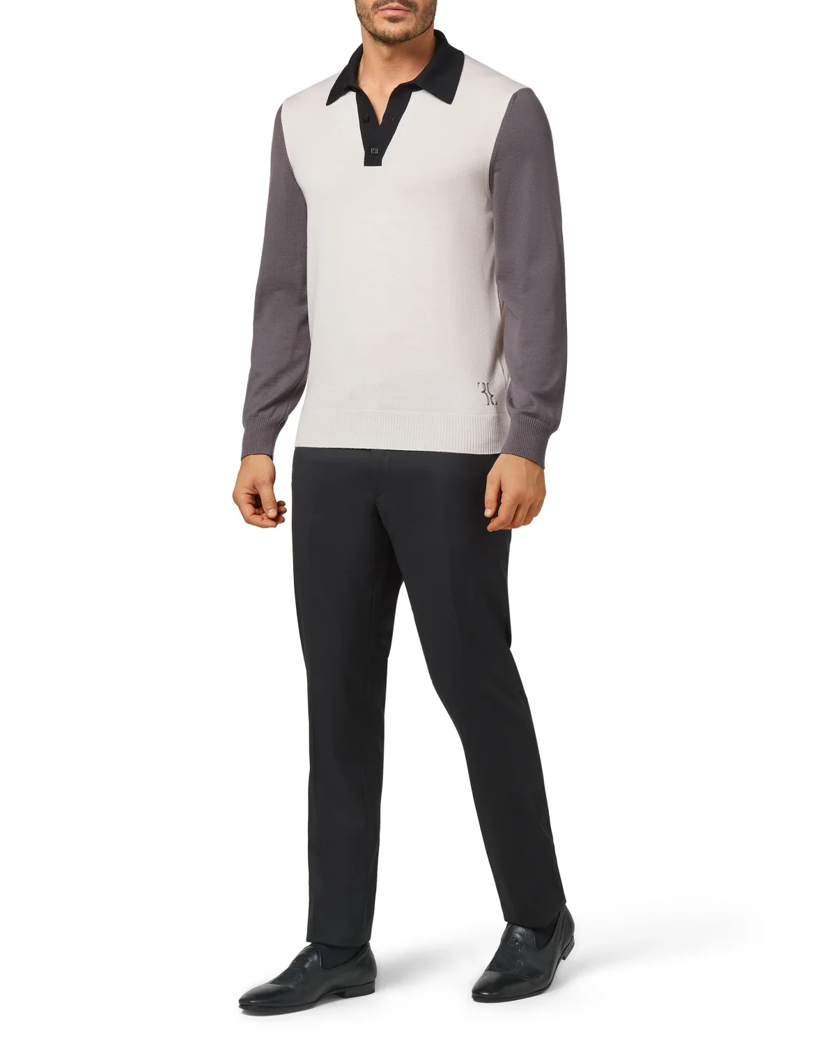 Merino wool Pullover Polo-Neck LS Color Block, цвет: Серый