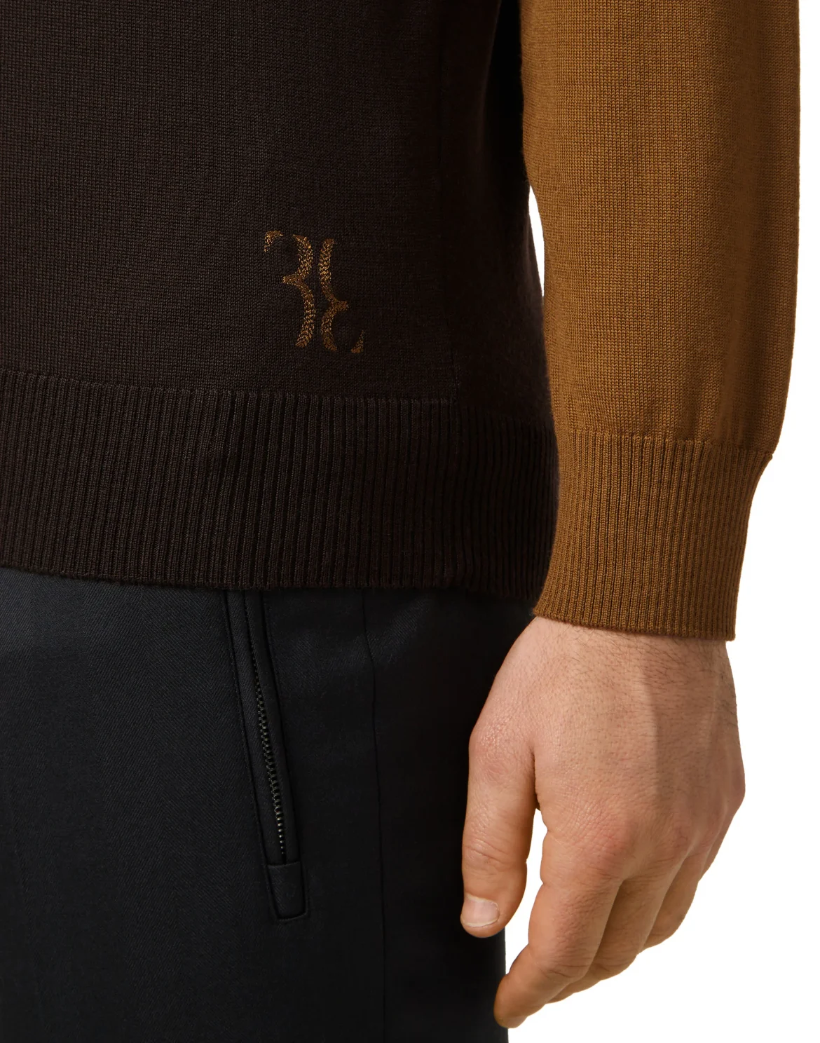 Merino wool Turtle Neck LS Color Block, цвет: Коричневый