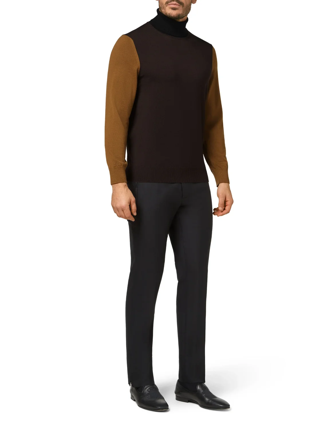 Merino wool Turtle Neck LS Color Block, цвет: Коричневый