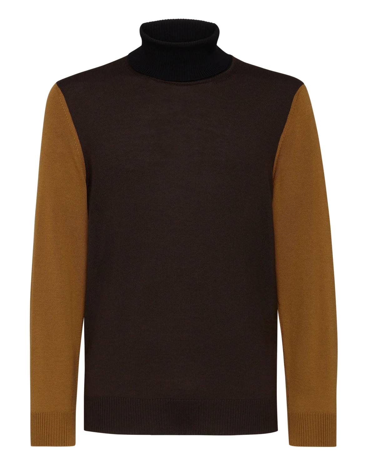 Merino wool Turtle Neck LS Color Block, цвет: Коричневый