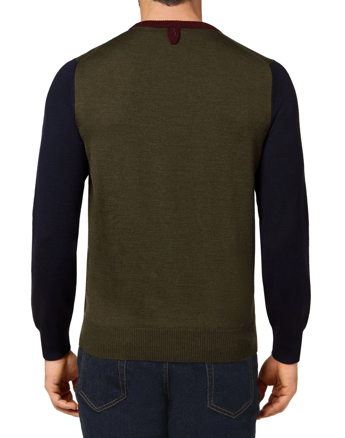 Merino wool Pullover Round Neck LS Color Block, цвет: Синий