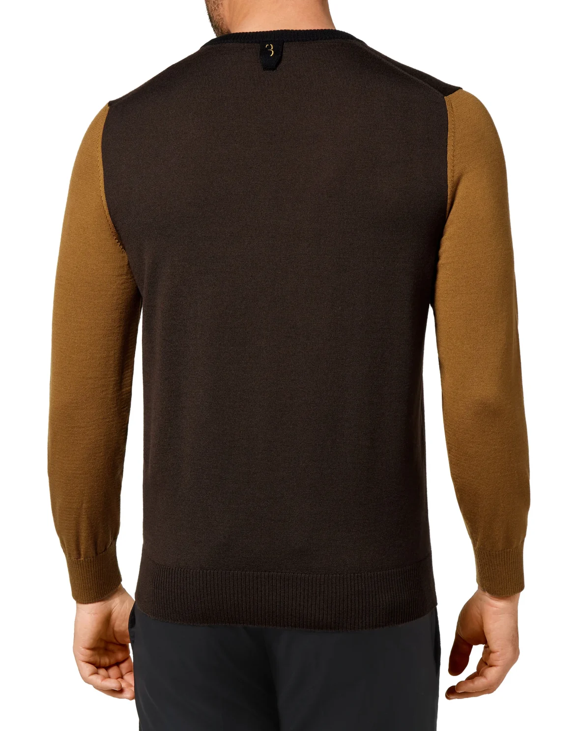 Merino wool Pullover Round Neck LS Color Block, цвет: Коричневый