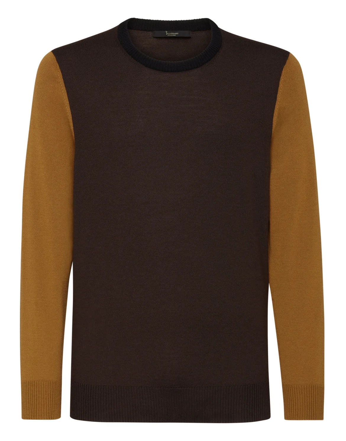 Merino wool Pullover Round Neck LS Color Block, цвет: Коричневый