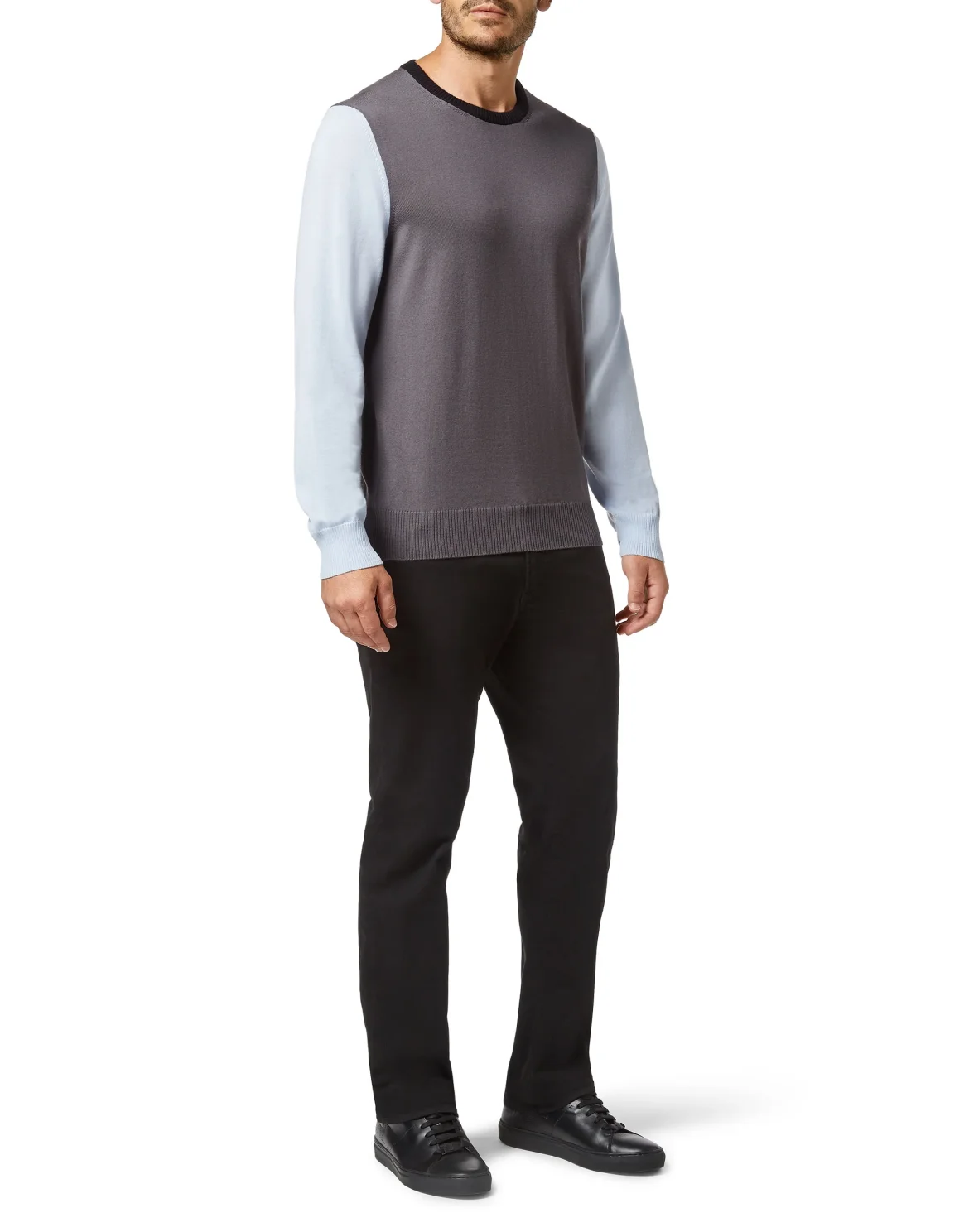Merino wool Pullover Round Neck LS Color Block, цвет: Серый