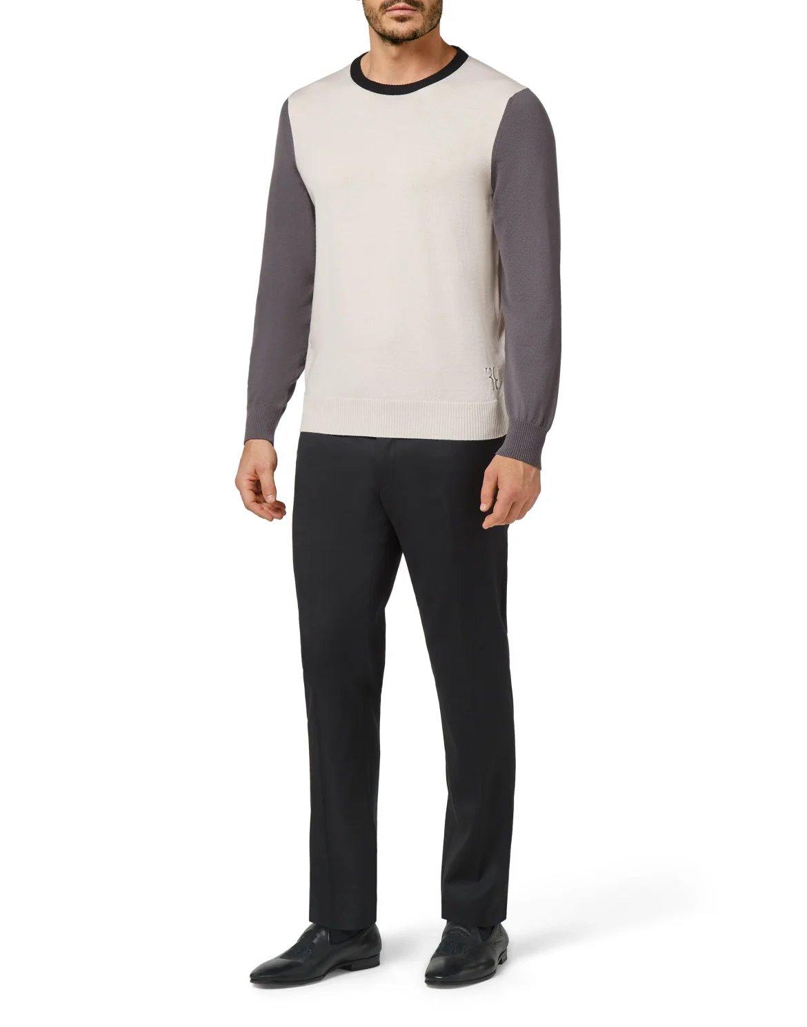 Merino wool Pullover Round Neck LS Color Block, цвет: Серый
