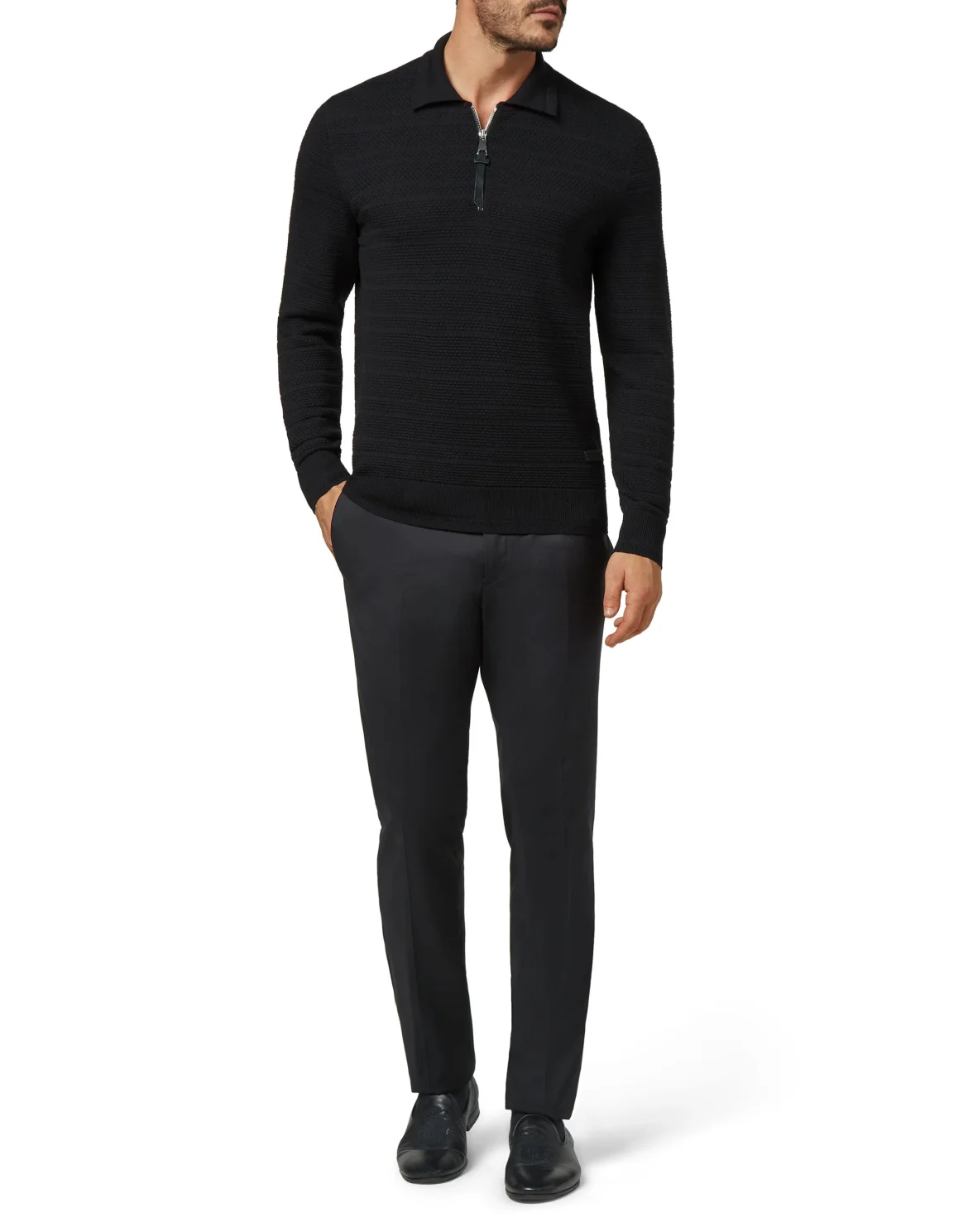 Merino wool Pullover zip mock Istitutional, цвет: Черный