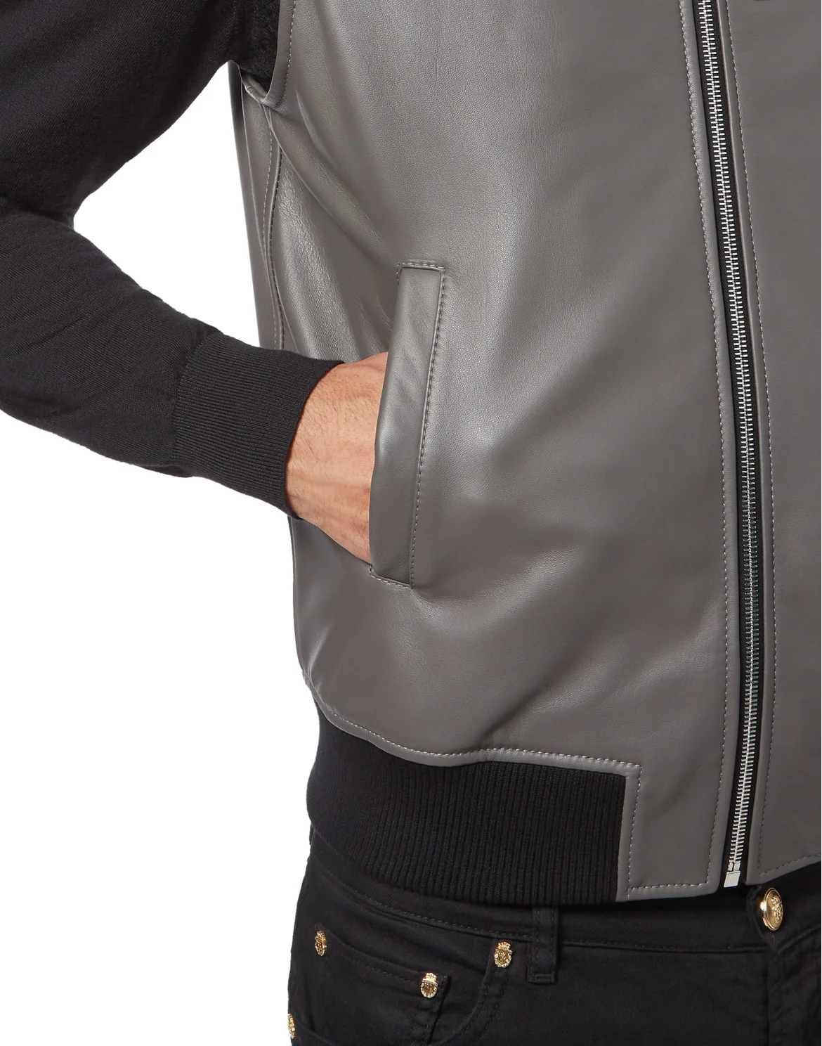 Sleeveless Leather Vest, цвет: Серый