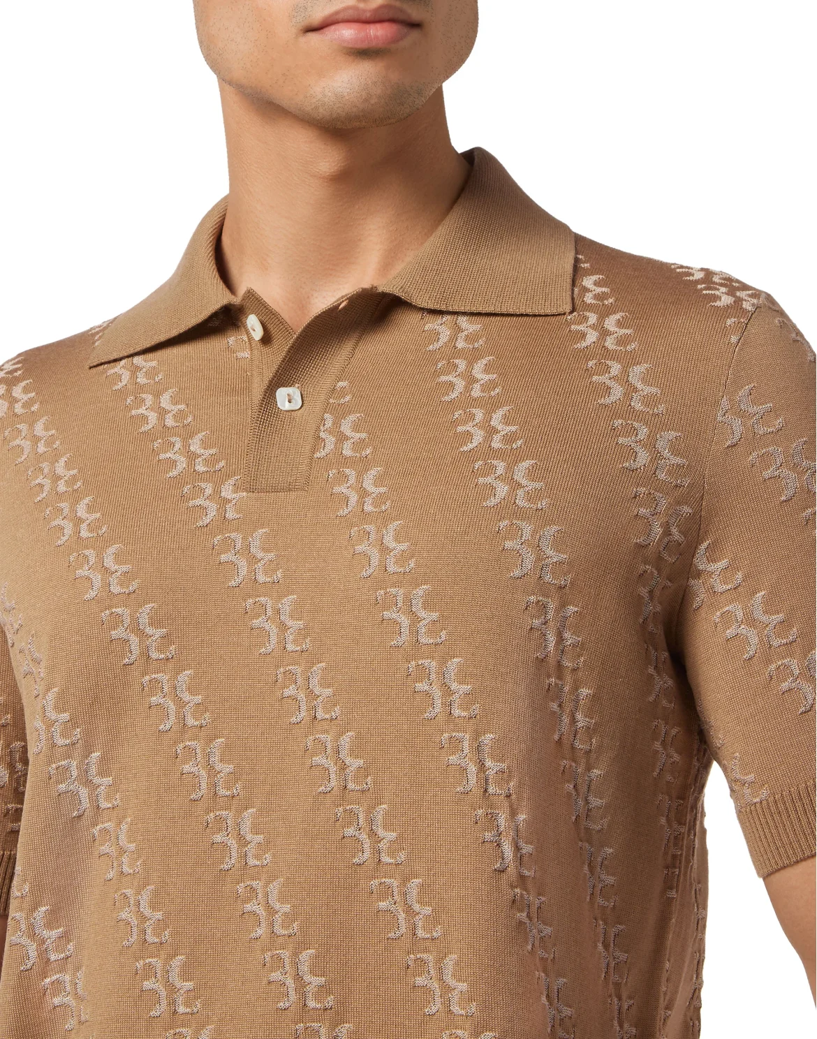 Wool and Silk Pullover Polo-Neck SS, цвет: Бежевый