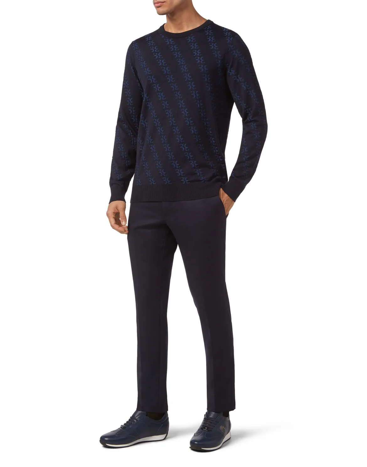 Wool and Silk Pullover Round Neck LS, цвет: Синий