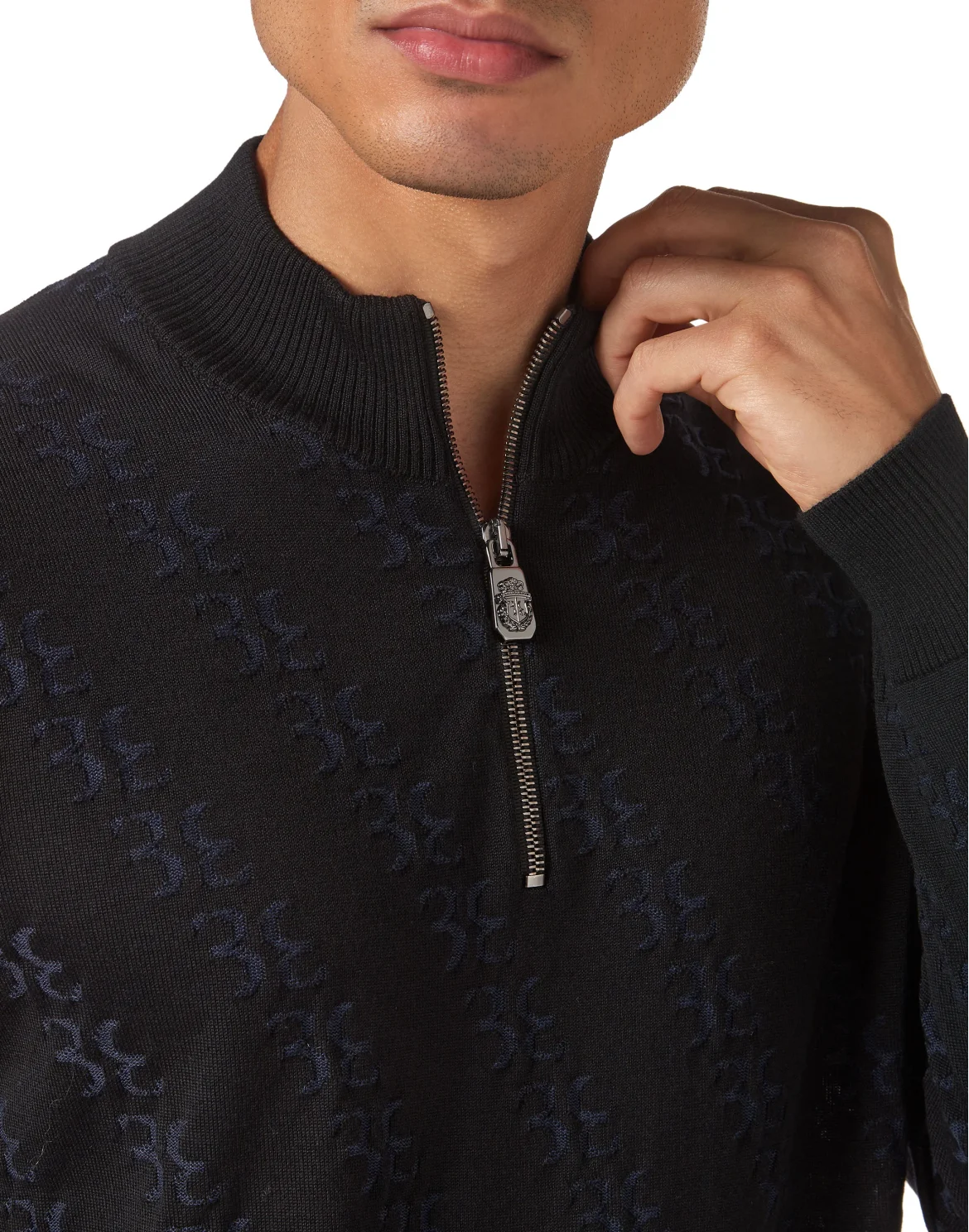 Wool and Silk Pullover zip mock, цвет: Черный