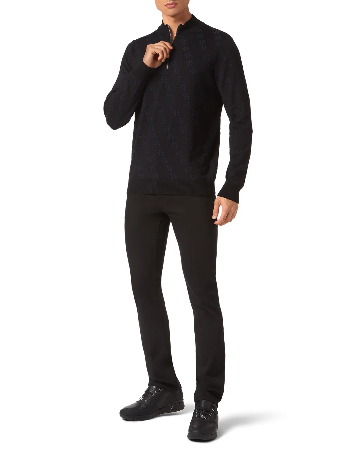 Wool and Silk Pullover zip mock, цвет: Черный