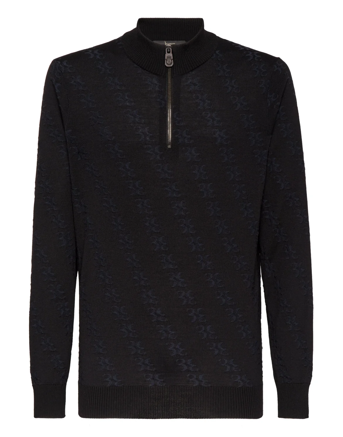 Wool and Silk Pullover zip mock, цвет: Черный