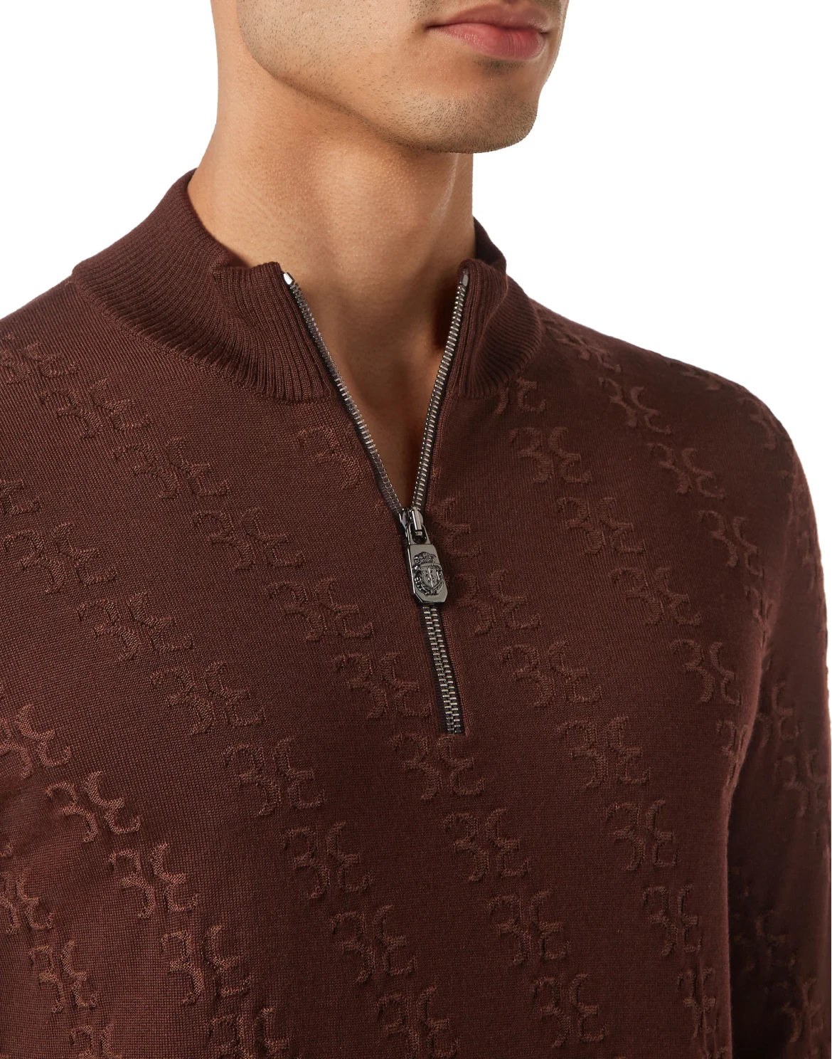 Wool and Silk Pullover zip mock, цвет: Коричневый