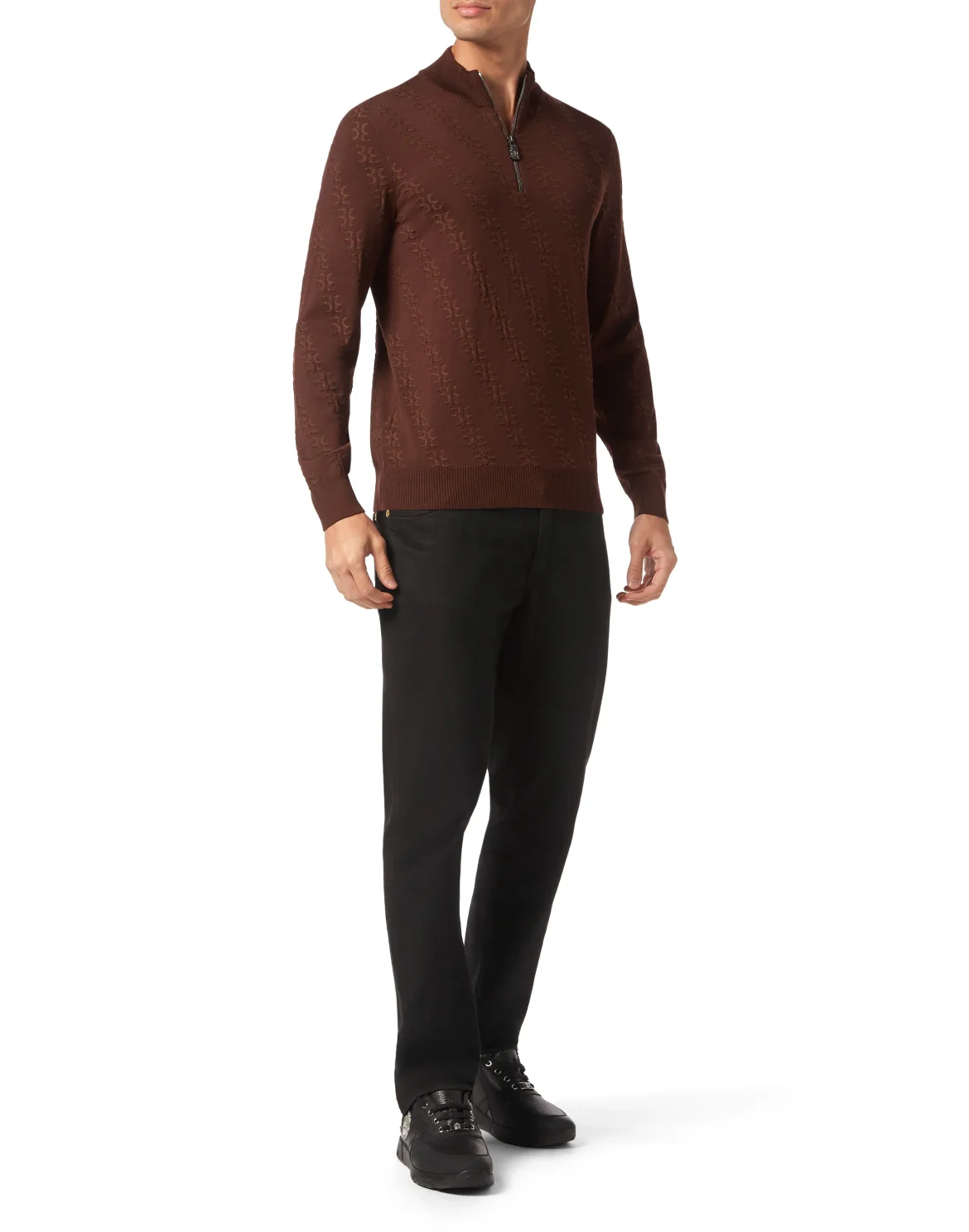 Wool and Silk Pullover zip mock, цвет: Коричневый