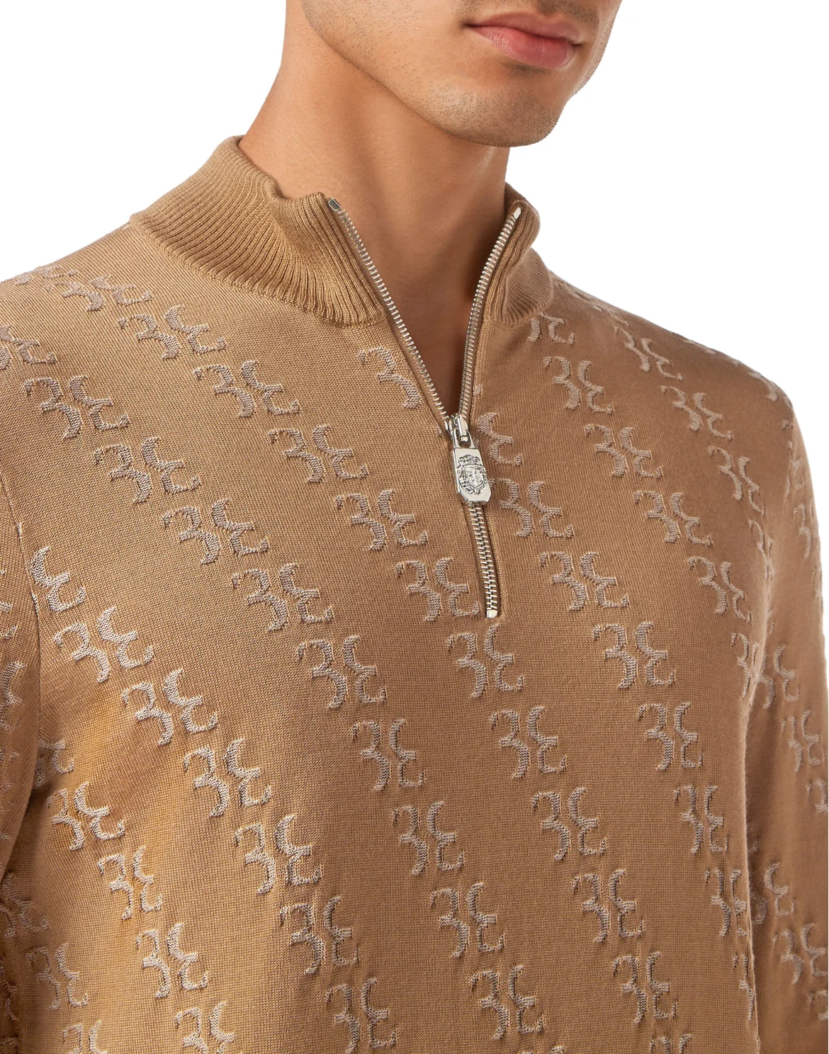 Wool and Silk Pullover zip mock, цвет: Бежевый